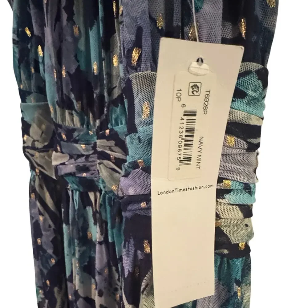 London Times Blue Floral Halter Sundress Size 10P New with Tag MSRP $128